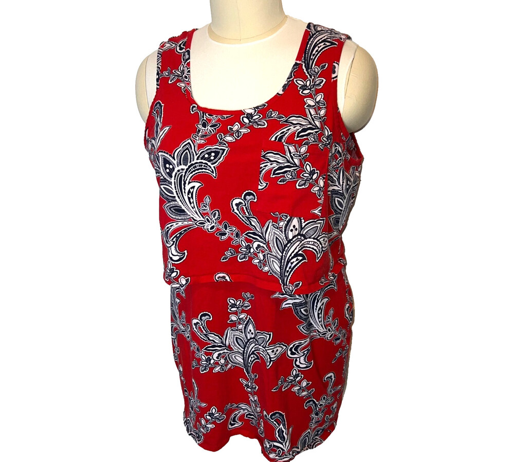 Venus Women's 2X Dress Sleeveless Floral Shift with built-in Tank Top Overlay